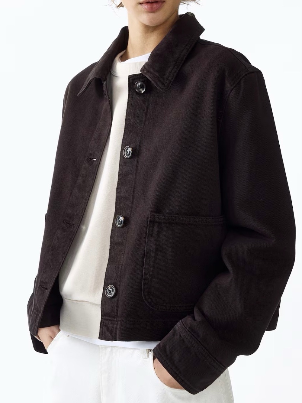 H&M Dark Brown Button-Front Shirt Jacket